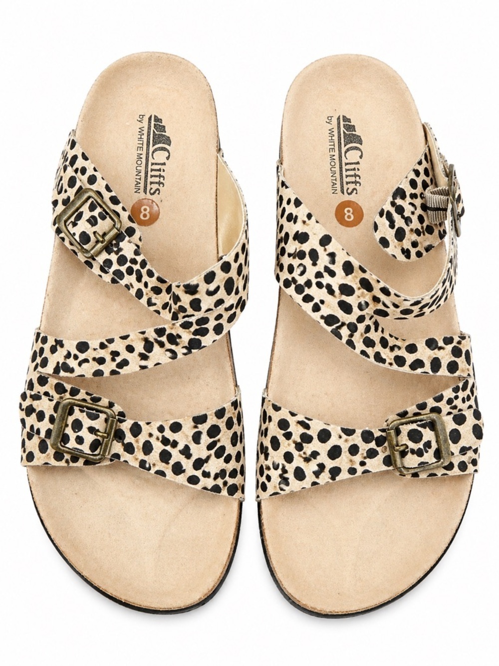 Cliffs White Mountain Dalmatian Sandals | 8M Cork Footbed Buckle Slides